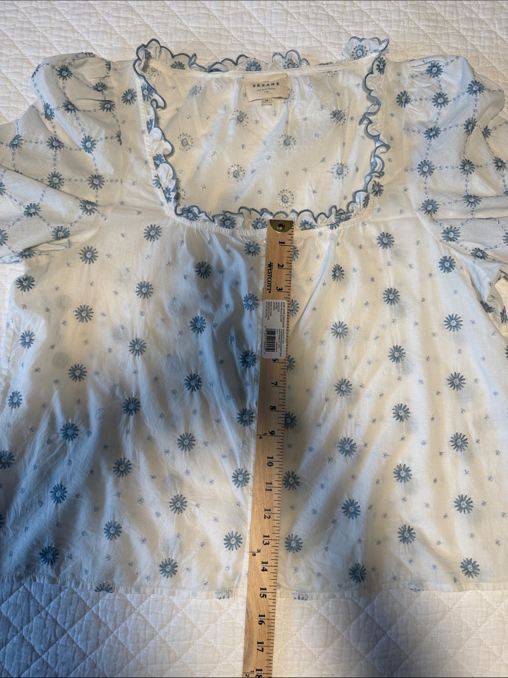 Sezane Kellia Shirt Blue Ecru Daisies - Size 12/44 - Picture 8 of 9